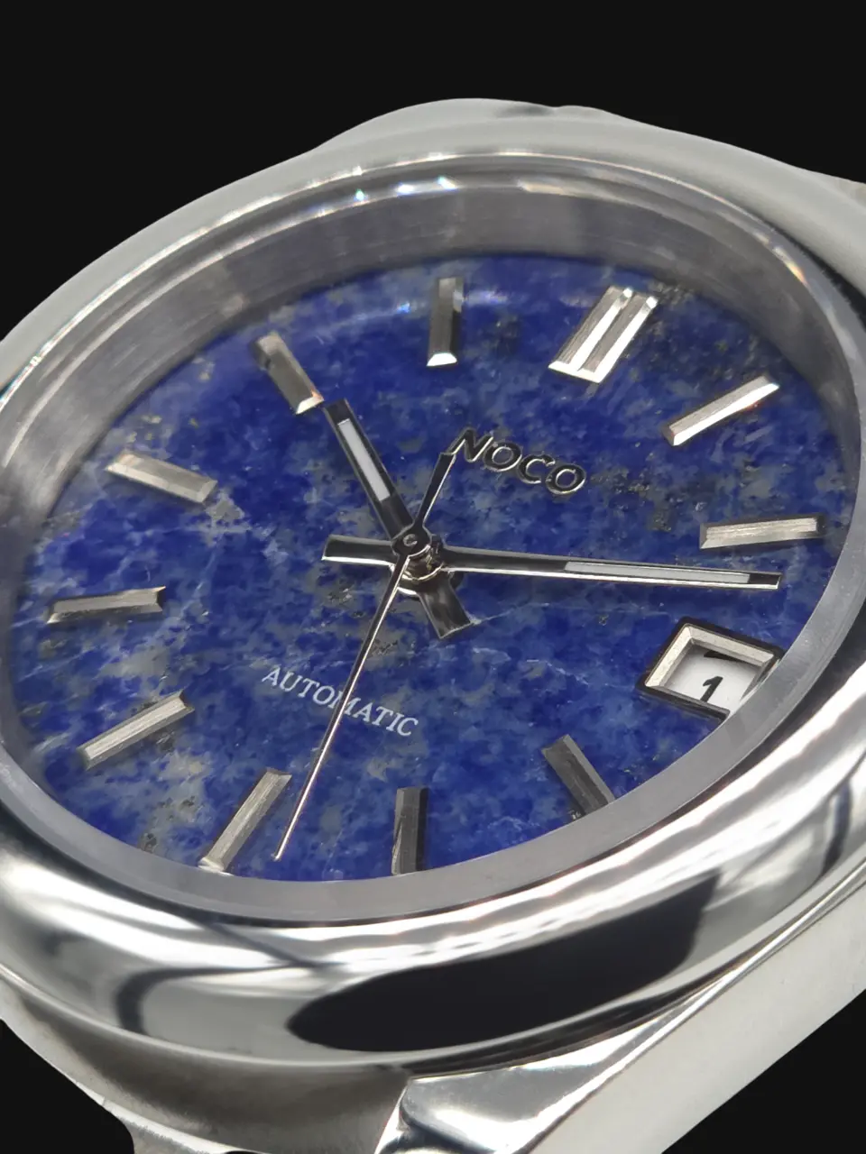 Montre bleue Noco Watches avec cadran en lapis-lazuli véritable et bracelet en cuir élégant